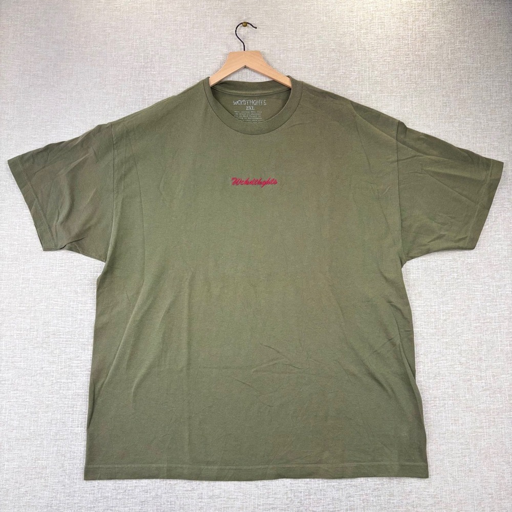 Wckdthghts Execute Graphic T-Shirt Mens 2XL Olive Green Pink Embroidered Logo